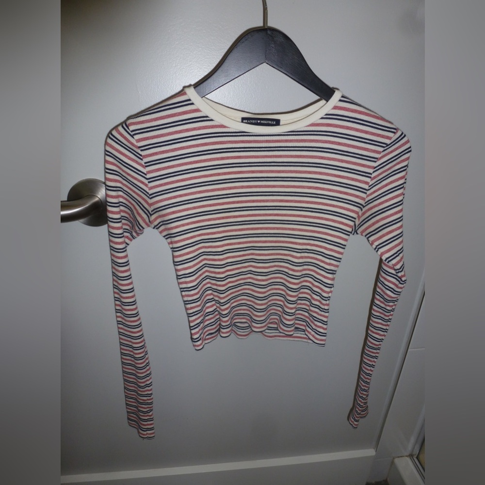 Brandy Melville Women's Striped Long Sleeve Top - Red, Blue, White
